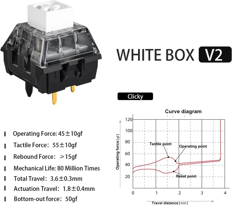 KAILH Box White Brown Red V2 5 Pin Mechanical Switches for Gaming Keyboard Clicky Tactile Linear (110pcs, Box V2 White) - Image 3